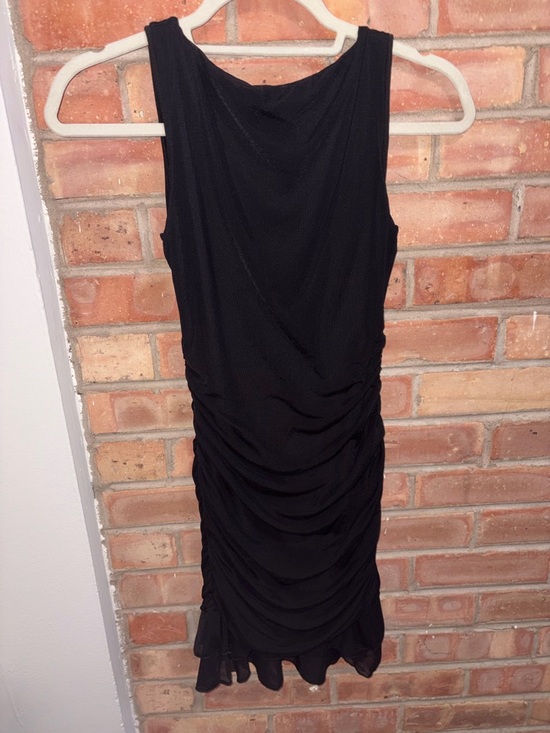 HOCILLE Black Boat Neck Bodycon Ruffle Hem Mini Dress - Picture 6 of 12